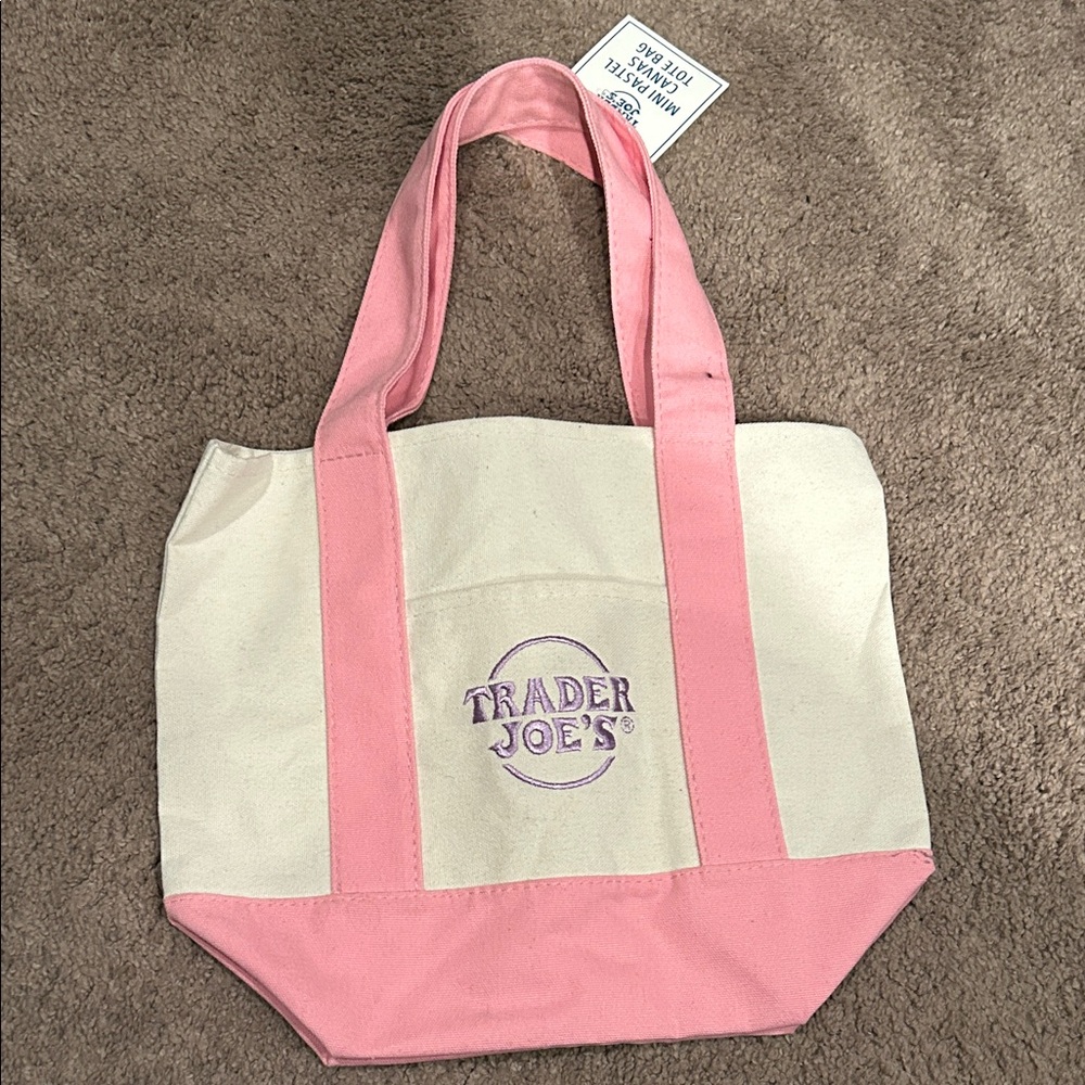Pink and Cream Canvas Tote Bag